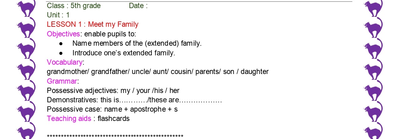  Lesson 1 : Meet my famely